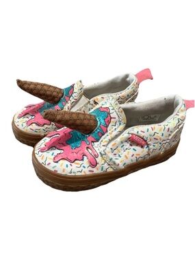 Vans Kids White Pink Teal Ice Cream Cone Slip-On Sneakers